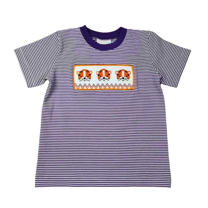 CLEMSON Orange & Purple Tiger Smocked Shirt