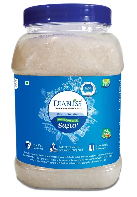 Diabliss Herbal Cane Sugar No Chemicals or Artificial Sweeteners Low Glycemic Index (GI) Clinically Tested Suitable for Low-GI Diets 1Kg Jar Alternative to Chemical Sweeteners