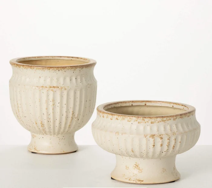 Distressed White Urn Planters