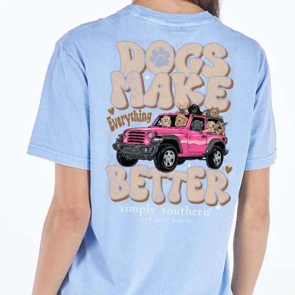 Dogs Make Everything Better Short Sleeve T Shirt Washed Blue