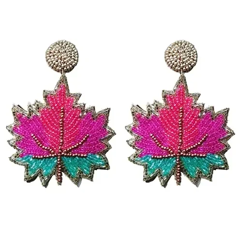 Dulcett India Multicolor Beaded Contemporary Leaf Earrings For Women & Girls Light Weight Beaded Earrings For Women & Girls Handmade Beads Earrings for Women & Girls. One Size Glass No Gemstone