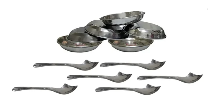 Dynore 12pcs Stainless Steel Dessert Plates with Dessert Spoons