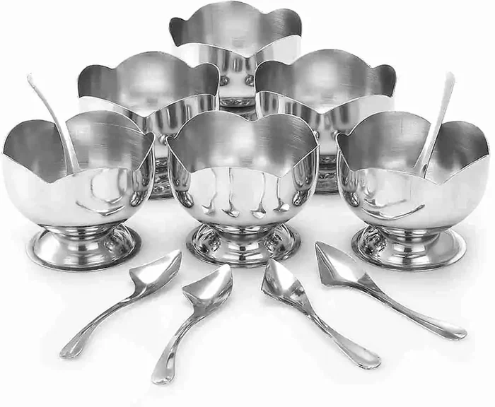 Dynore Set of 12-6 Lotus ice Cream Cup/Soup Bowl and 6 ice Cream Spoon