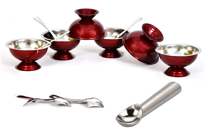 Dynore Set of 13-6 Maroon Cup, 6 Spoon, 1 Scoop