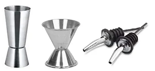 Dynore Set of 2 Double Sided Peg Measure with Set of 2 Stainless Steel Wine Pourer.