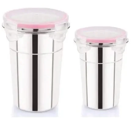 Dynore Stainless Steel Set of 2 Click & Seal Lock air Tight Glass Tumbler with Lid (400,600 ml)