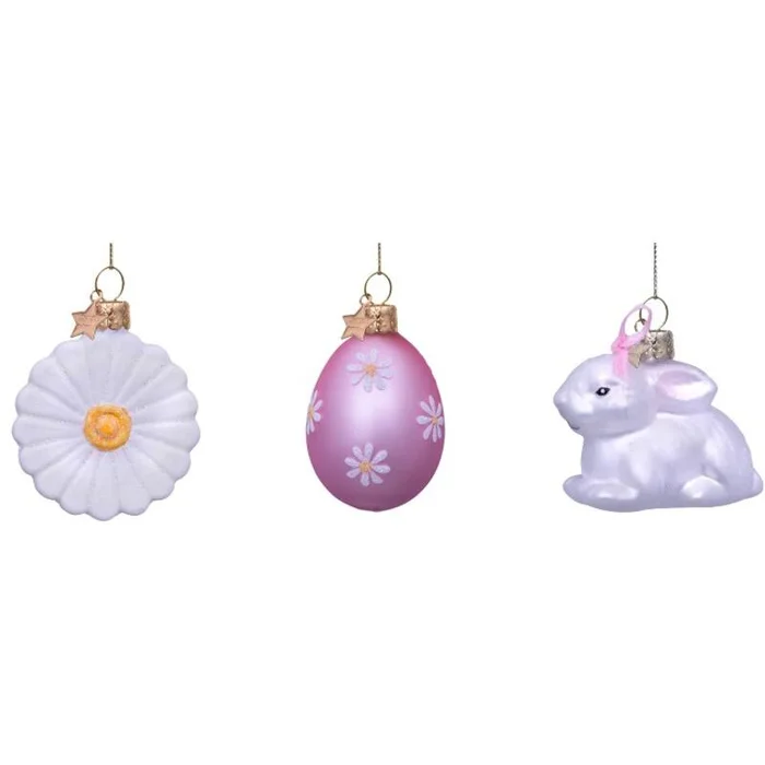 EASTER ORNAMENT SET: DAISY, EGG & RABBIT
