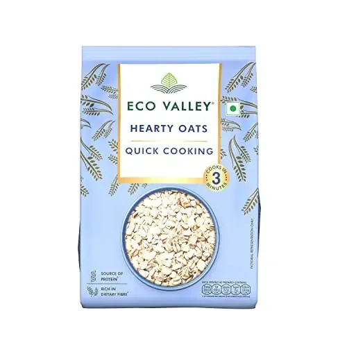 Eco Valley Hearty Oats – 1 KG – Rich in Protein and Fibre 100% natural grain Cooks in 3 Minutes Quick Cooking Oats No added Sugar