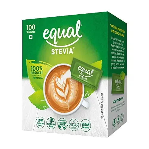 Equal Stevia 100% Natural Sweetener Sugar Free Diabetic Friendly Vegan Friendly 100 Sachet Pack of 1
