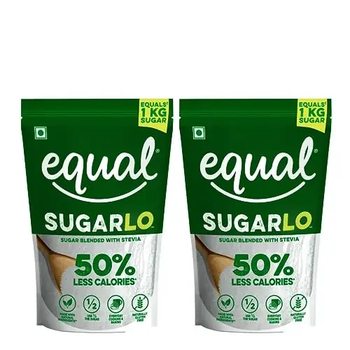 Equal SugarLo Sugar Blended With Stevia 50% Less Calories Sugar 1Kg (500g Pack of 2) Equals to 2Kg of Sugar