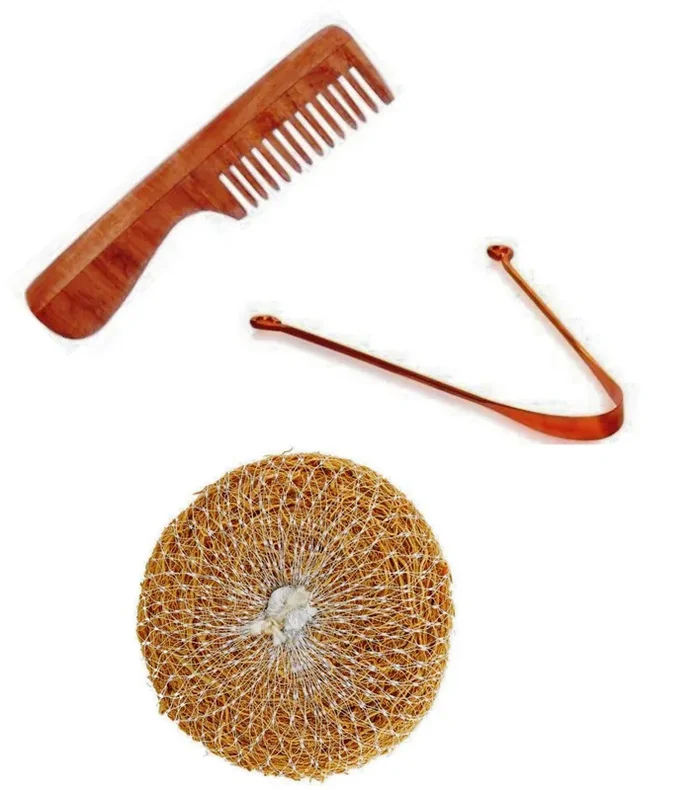Etheric Combo of Neem Wood, Copper tongue Cleaner & Khus Bath Scrub