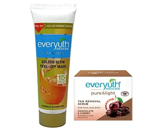 Everyuth Advanced Golden Glow Peel-off Mask 50gm and Chocolate and Cherry Tan Removal Scrub 50gm Combo Pack
