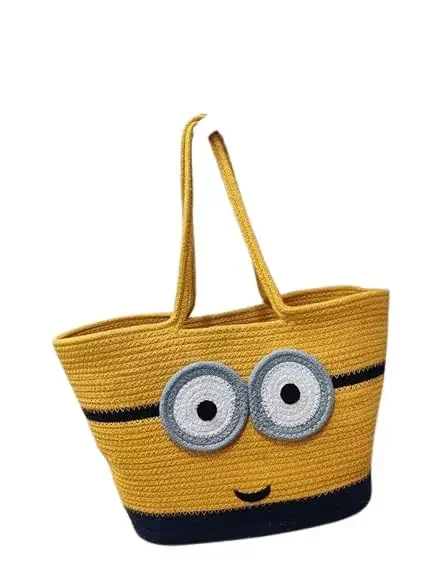eXtend cReation ! Minion Natural and Handmade Cotton Dori Hand Bag Tote Clutch – Standard Size, Multicolour, M
