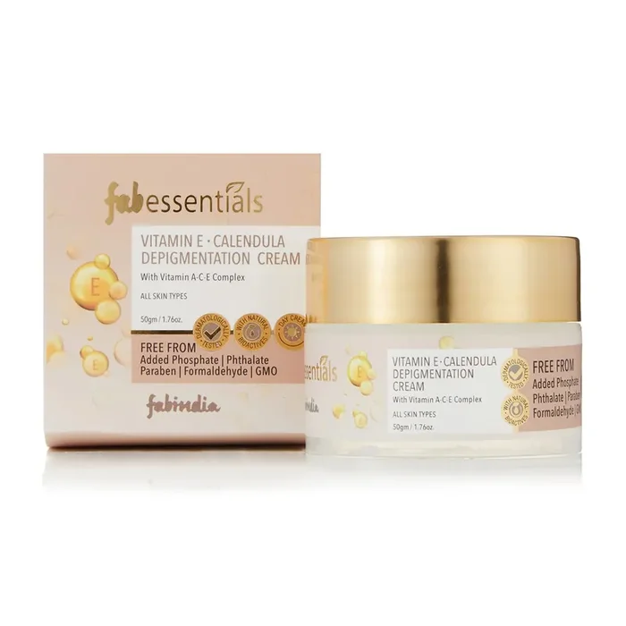 Fabessentials Vitamin E Calendula Depigmentation Cream -50gm With Vitamin A-C-E Complex Lightweight and Non-Greasy Reduces Dark Spots and Protects Ageing Nourished and Moisturized Skin