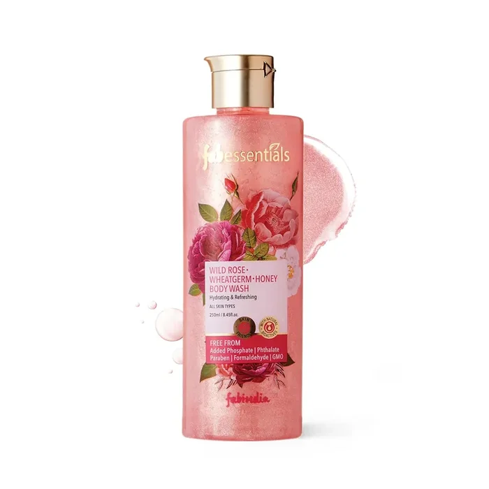 Fabessentials Wild Rose Wheatgerm Honey Body Wash 250ml Almond Oil Wheatgerm Oil Honey Extract Cleanses gently Hydrates Moisturises & Softens Skin Deep Nourishing & Skin Brightening Body Lotion Moisturizing Body Lotion