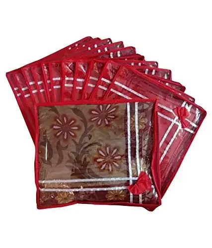 Fashion Bizz Fashion Bizz Red Non Woven Premium Single Saree Covers/Wardrobe Organiser/Regular Clothe Bags 12 Pcs Combo