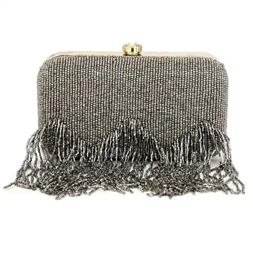 Fashion OVERSEAS GREY COLOR WOMEN WEDDING CLUTCH PURSE, GREY