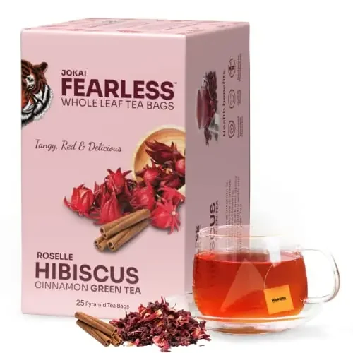 Fearless Hibiscus Cinnamon Green Tea Bags 25 pcs Real Hibiscus Flowers, No Dust Delicious Red Tea Full of Vitamin C No Artificial Colours Brew Hot or Cold Latest & Safe Pyramid Tea Bags