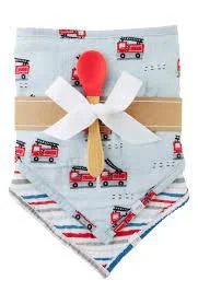 Firetruck Muslin Bib & Spoon