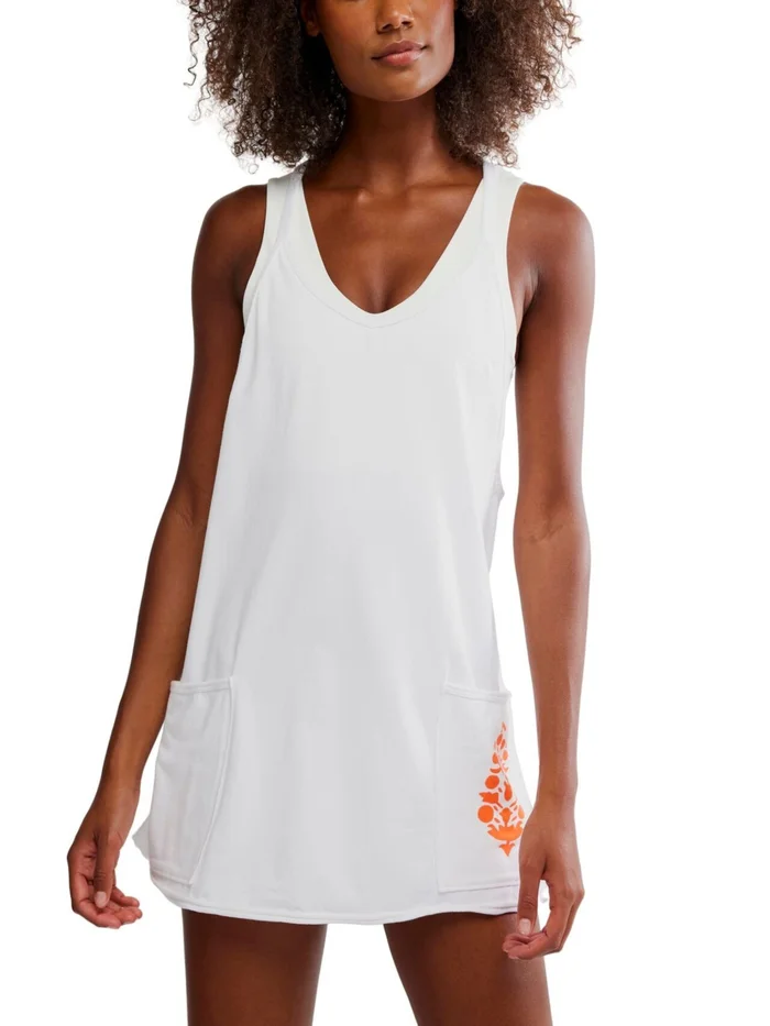 FP Movement Hot Shot Mini Logo Dress – White Combo/Scarlet