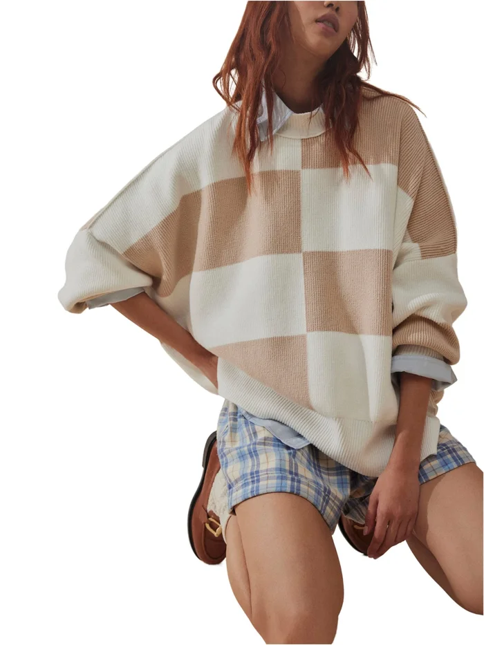 Free People Checkered Easy Street Tunic – White Sand Combo