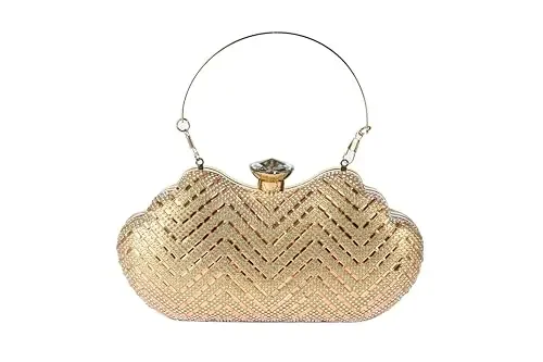 Gifting Affair Apple Gold Box Clutch with Handle & Chain, Gold