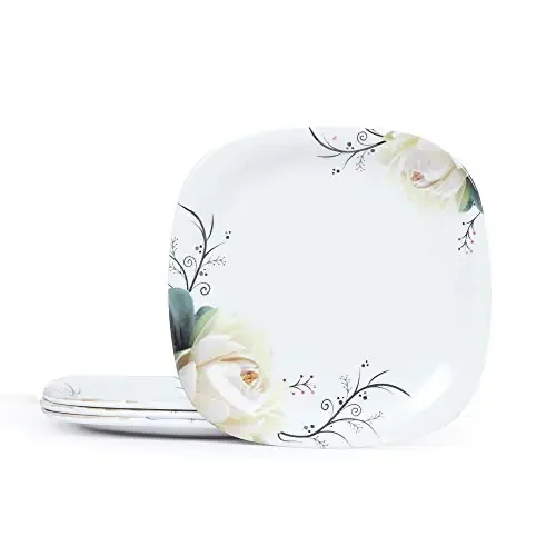 Golden Fish Melamine Square Quarter Plates (Pack of 4 7 Inches Floral Print) (GF-QP-4-4)