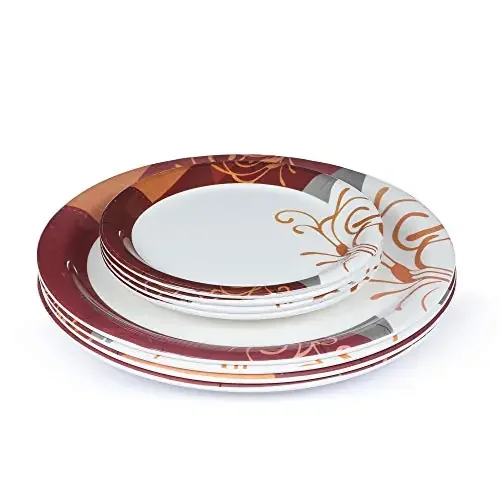 Golden Fish Rose-Marry Melamine Round Combo Full Quarter Dinner Plates (Pack of 12 Leaves Print) (RM-F-QP-2-12)