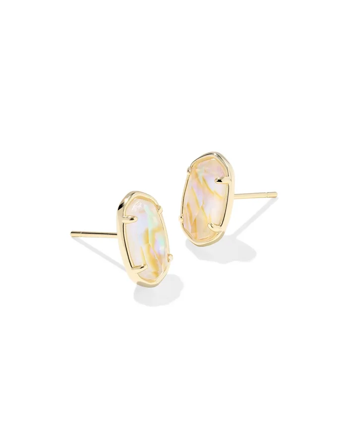 GRAYSON STONE STUD EARRINGS, GOLD IRIDESCENT ABALONE