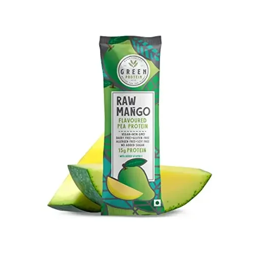 GREEN PROTEIN Vegan Plant Pea Protein Isolate Powder, 15gm Protein Per Serving, No Added Sugar, 100% Vegan, Soy, Dairy, Gluten & Allergen Free, Raw Mango Flavor, Pack Of 12, 23 gm each