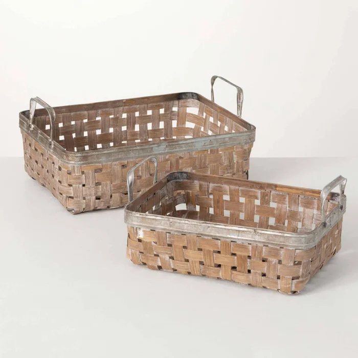 Grey-Washed Handled Baskets