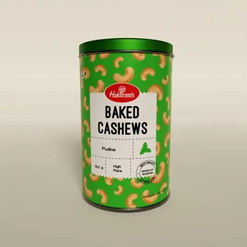 Haldiram‘s Cashews 150 gm X 1 Tin Pack Cashew Baked Pudina Raw Premium Kaju Nuts Crunchy Cashew Nuts Nutritious & Delicious, Healthy Dry Fruits Gluten Free & Protein