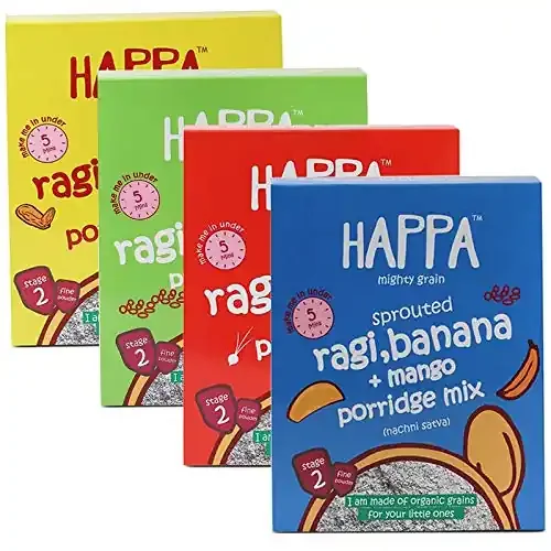 Happa Organic All Ragi Porridge Calcium Booster – Bone Strength 100% Natural and Organic Khichdi No Added Salt, Sugar or Milk No preservatives – Happa Promise Pack of 4 (200gm x 4)