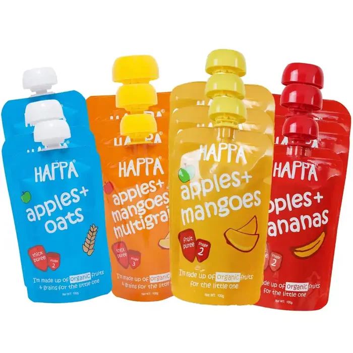 Happa Organic Food, Fruit Puree Stage 2 (Pack of 12, Apple + Mango, Apple + Mango + Multigrain, Apple + Banana, Apple + Oats)