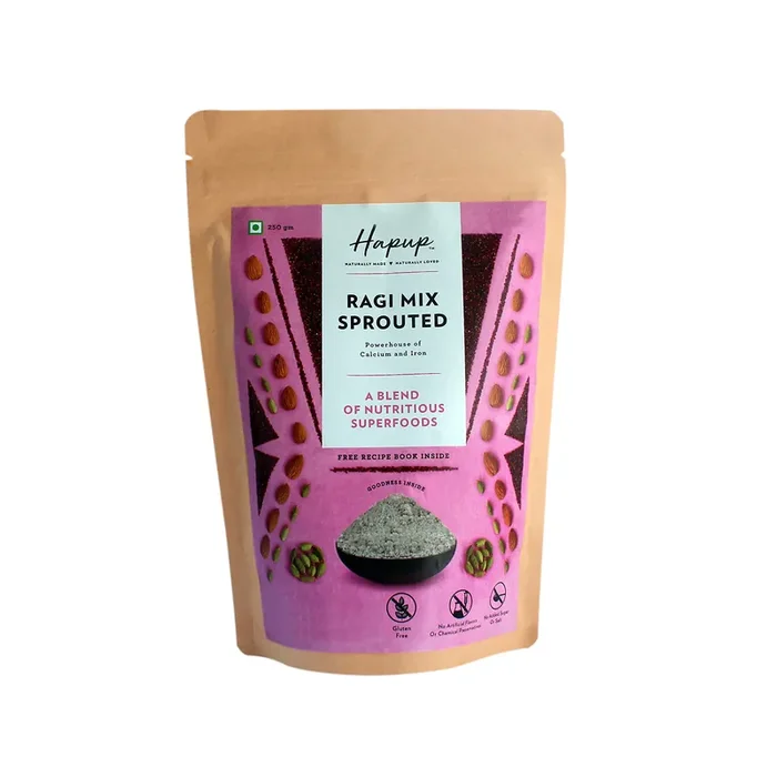 Hapup Ragi Mix Sprouted – Instant Healthy Cereal/Porridge Mix for Little Ones – 250gm No Sugar No Preservatives No Salt Made with Sprouted Ragi Almonds Elaichi