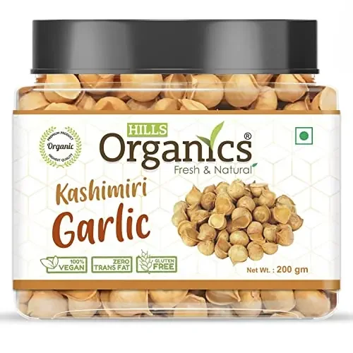 HILLS ORGANICS Kashmiri Garlic (Lehsun) – 200 gm 100% Fresh & Natural Organic Single Clove Garlic Snow Mountain Garlic Allium Sativum –