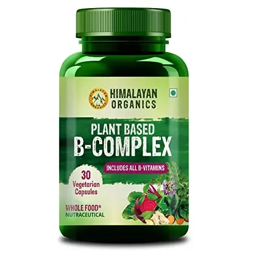 HIMALAYAN Organics Plant Based Vitamin B Complex with 100% RDA B1 B2 B3 B5 B6 B9 & B12 Hair Growth Energy And (60 Caps.)