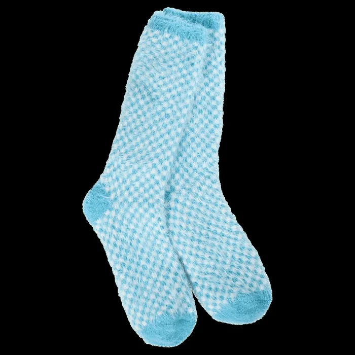 Holiday Feather Check Crew – Winter Blue