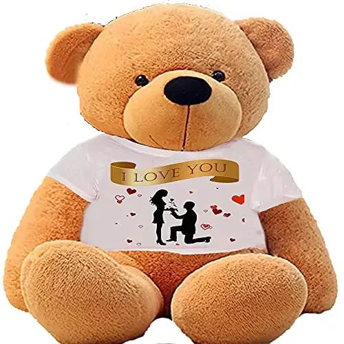 HUG ‘n‘ FEEL SOFT TOYS Big Teddy Bear 3 Feet Long Wearing A I Love You T-Shirt Plush & Stuffed Toys (Bear 121 cm) with Free Heart Shape Pillow Brown