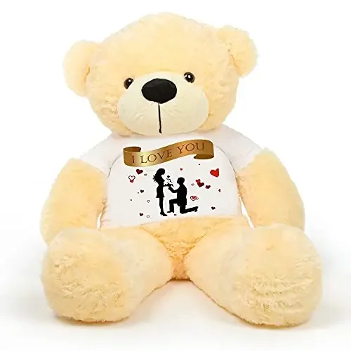 HUG ‘n‘ FEEL SOFT TOYS Big Teddy Bear 3 Feet Long Wearing A I Love You T-Shirt Plush & Stuffed Toys (Bear 182 cm) with Free Heart Shape Pillow Cream