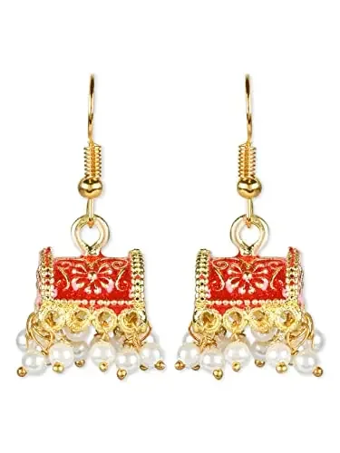 I Jewels Gold Plated Indian Wedding Bollywood Meenakari Handcrafted Pearl Jhumki Earrings for Women/Girls