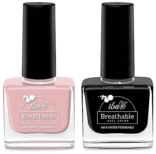 Iba Halal Care Breathable Nail Color B02 Sweet Blush 9ml and Iba Halal Care Breathable Nail Color B21 Pristine Black 9ml
