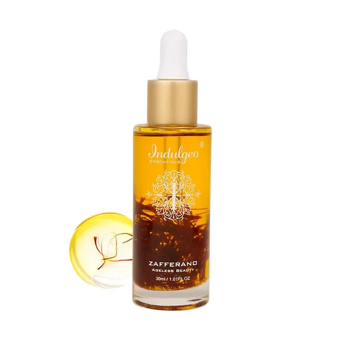 Indulgeo Essentials Zafferano Oil 30ml- Brightening Face Oil with Saffron Lupin Seed Extract Cruelty-Free Natural Anti Aging Serum Prevents Dehydration of Skin Helps to Reduce Fine Lines Suitable for Dull & Damage Skin