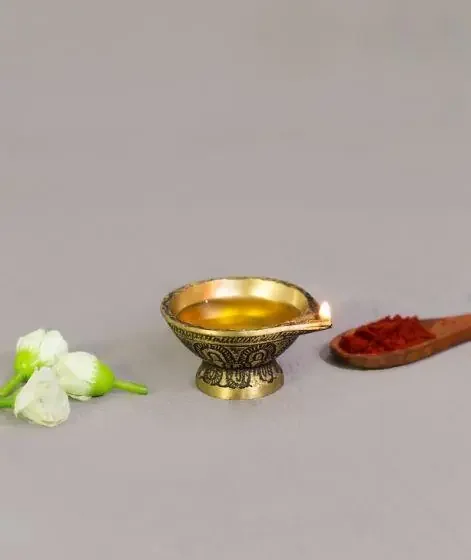 Isha Life Handcrafted Antique Brass Diya with Base