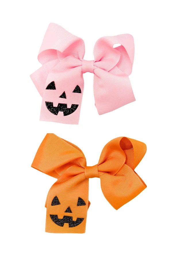 Jack-O-Lantern Pumpkin Hair Bow: Pink