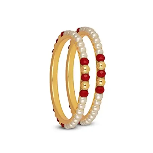 JFL – Traditional Ethnic One Gram Golden ColorPearl Designer Bangle Set for Women