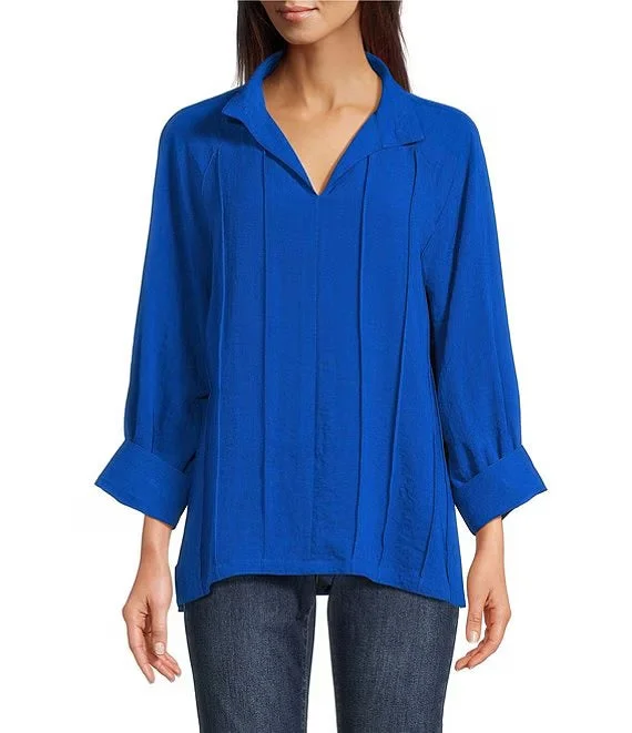 John Mark Cobalt Split Neck Top