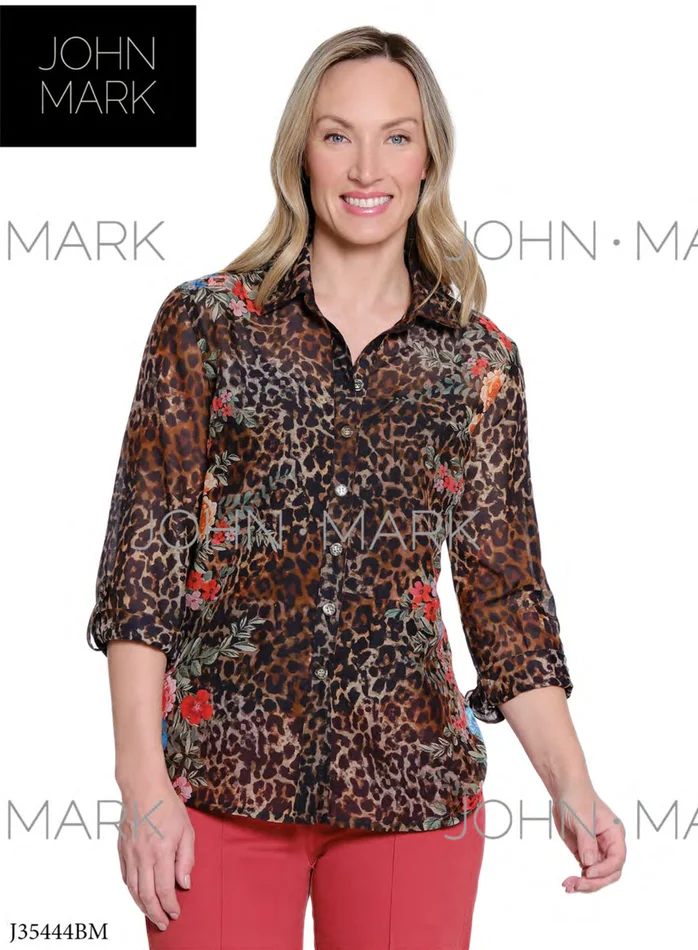 John Mark Leopard Print Floral Tunic