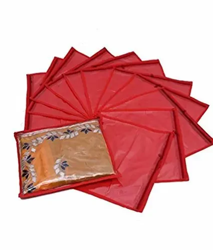 KANUSHI IndustriesÂ® Saree Covers/Saree Bag 12 Pcs Set (Red)