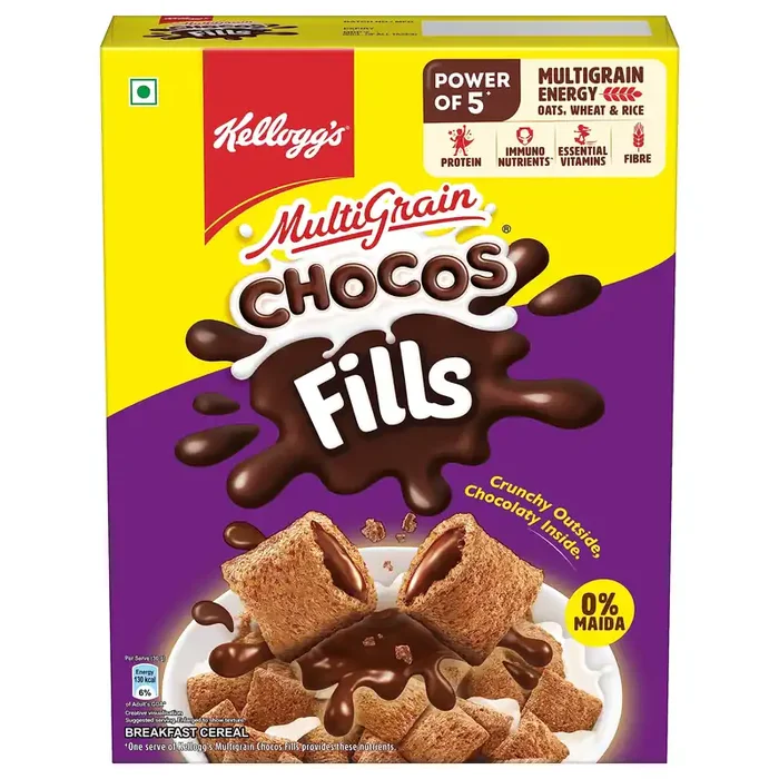 Kellogg‘s Chocos Fills 250g Double Chocolaty, Anytime Snack 3 Grains Oats, Wheat & Rice, Protein Rich, 0% Maida